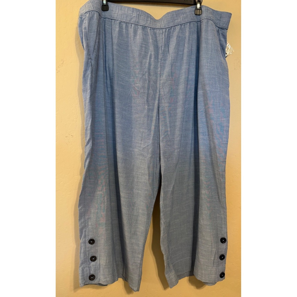 Croft & Barrow Crop Pants Women 3X Cotton Blend Button Hem Relaxed Casual NEW